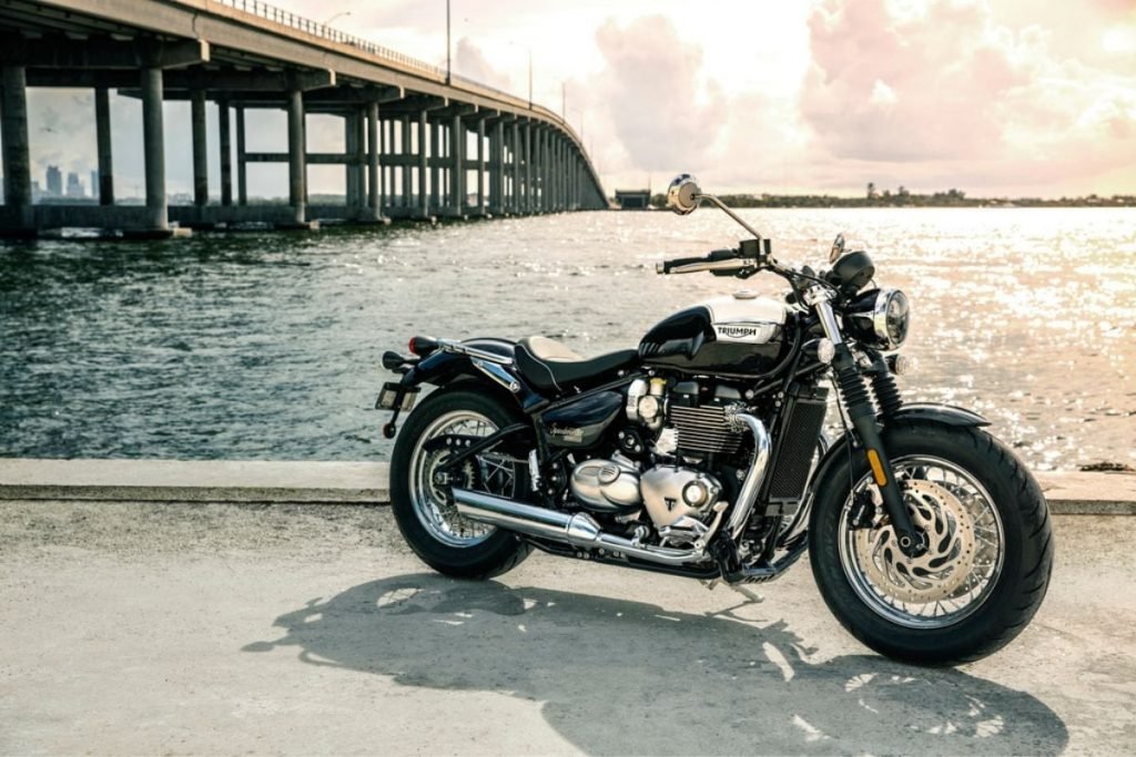 triumph motorcycles - classic speedmaster on harbour