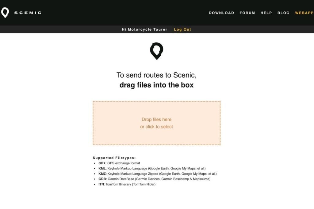 scenic motorcycle app route import