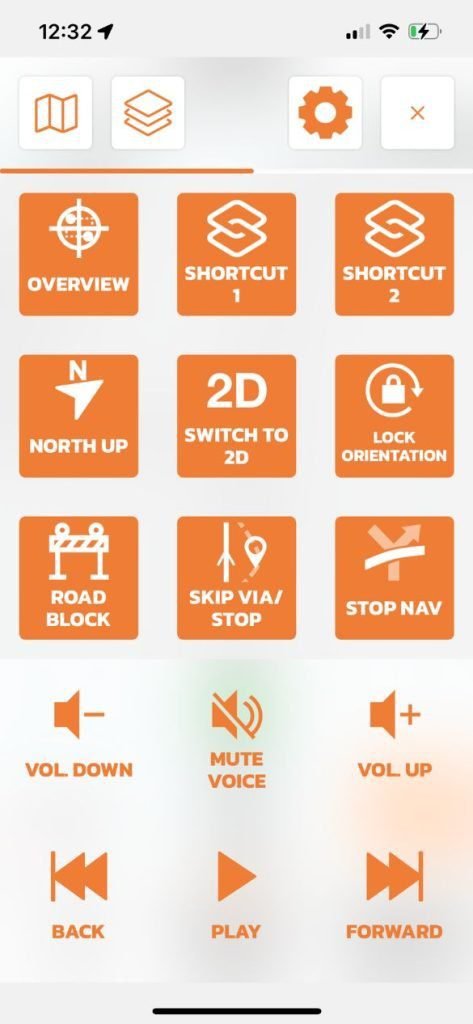 scenic motorcycle app menu functions