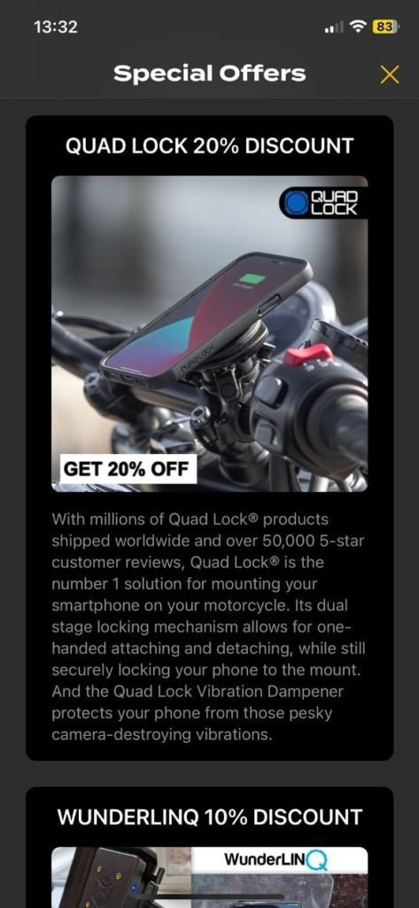 scenic motorcycle app discouts and offers